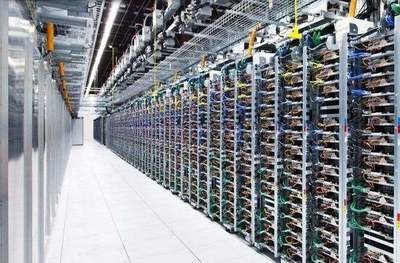 A vibrant mining farm facility, illustrating the secure and optimized environment for hosting various cryptocurrency miners