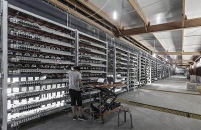 A bustling cryptocurrency mining farm