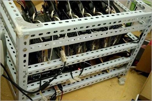High-performance mining rigs in operation optimizing energy use
